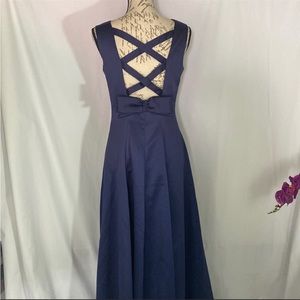 Vintage Bill Levkoff Navy Blue Satin Bridesmaid Satin Dres Beautiful
